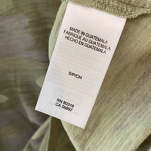 Lucky Brand Sz S Light Army Green Camo Gathered Shoulder Unique T-Shirt - Picture 7 of 7
